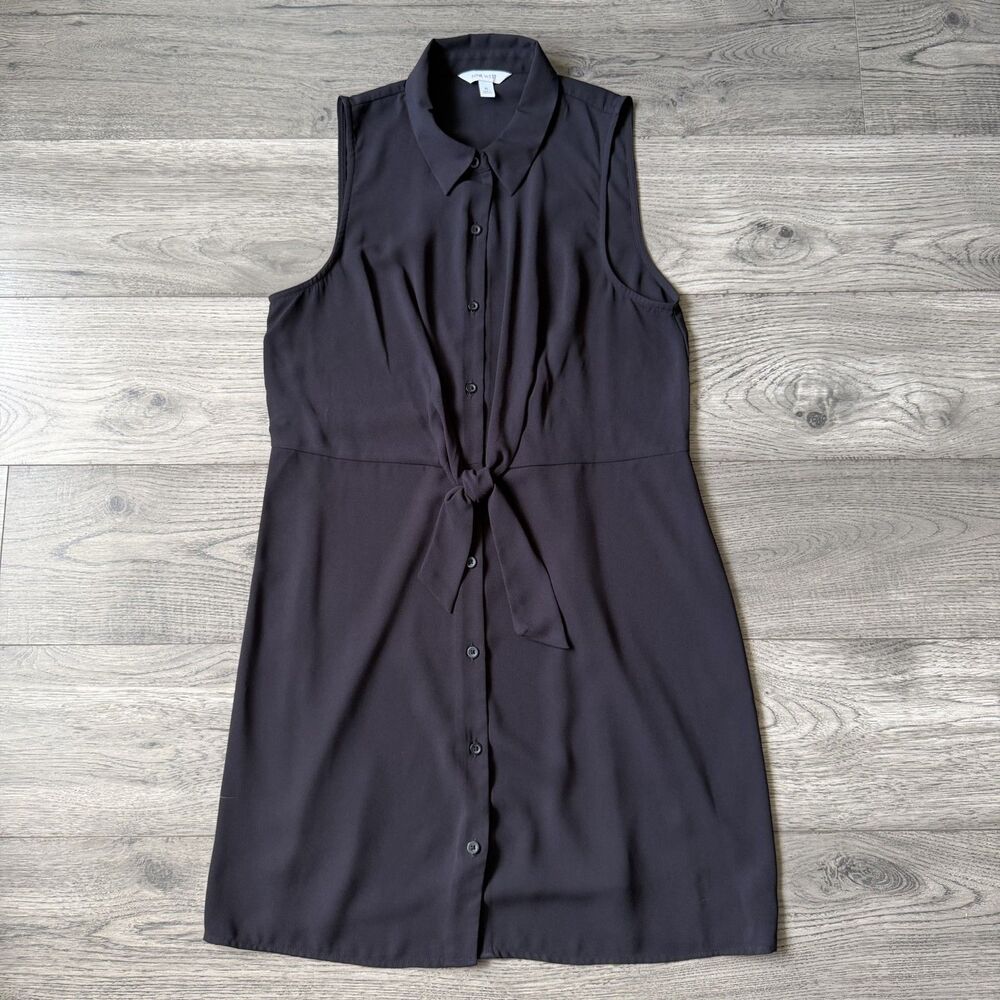 Nine West Women's Sleeveless Button-Down Black Tie-Front Shirt Dress Size XL